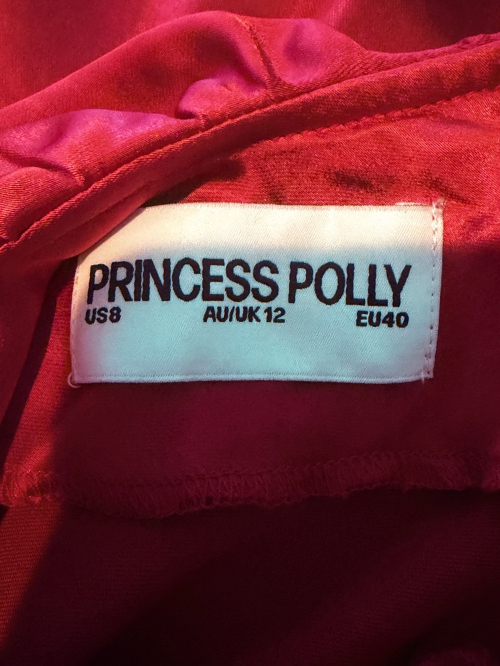 NEW Princess Polly Butacup Frill Back Tie Satin Mini Dress in Red Womenβs Size 8 - Picture 11 of 13